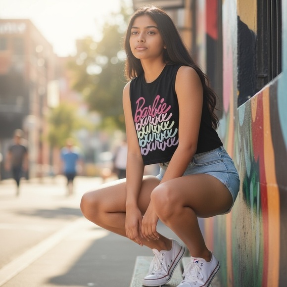 Bella Canvas Black Barbie Tank Top with Pink and White Graphic - Picture 2 of 6